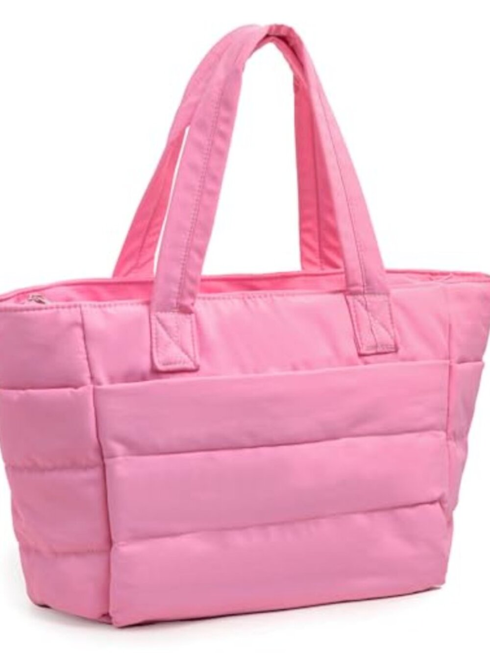 Quilted Nylon Puffy Tote Bag Lightweight Shoulder Handbag Zipper Travel Work